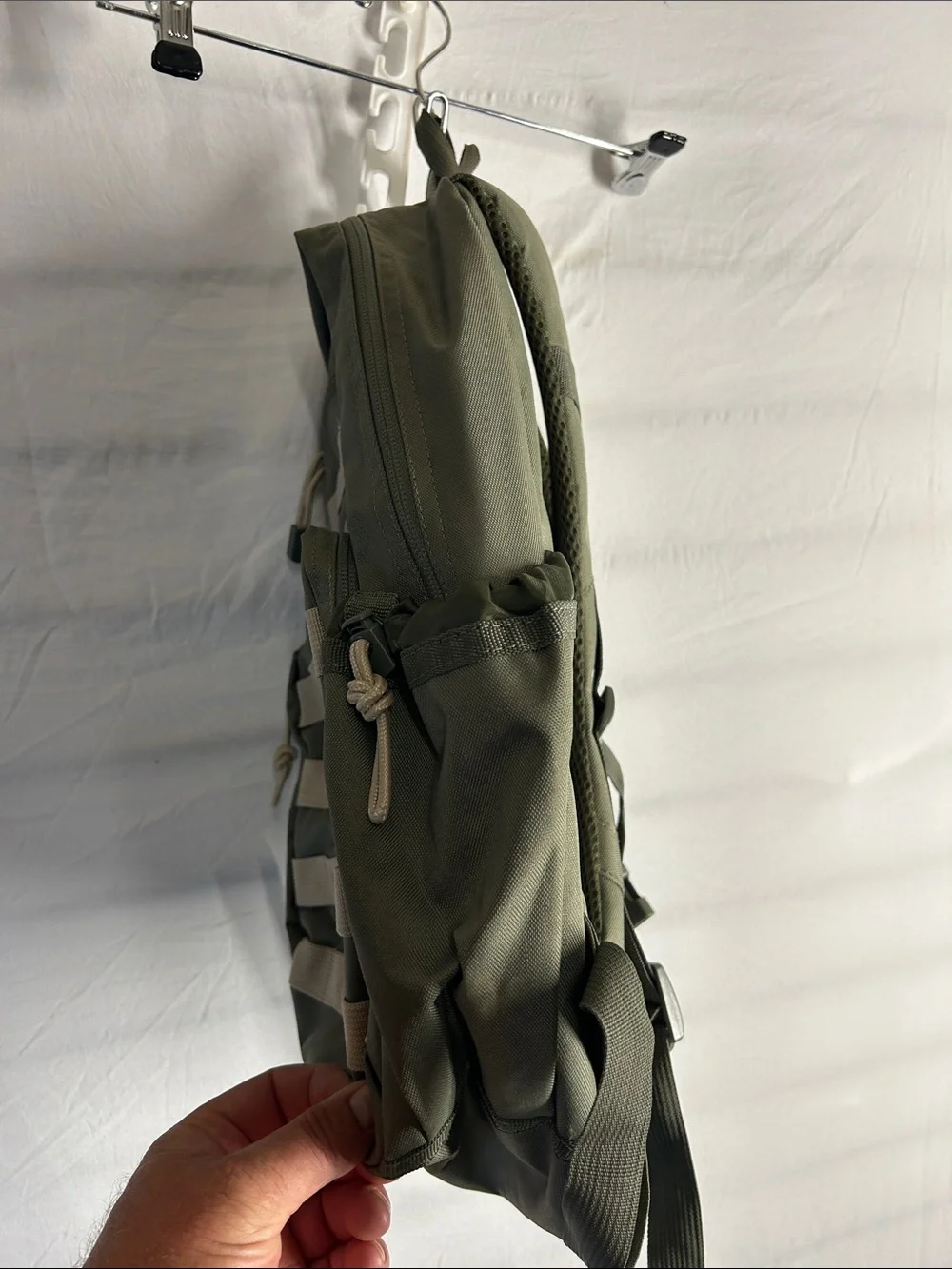Olive Green Tactical Backpack with Tan Webbing - Men